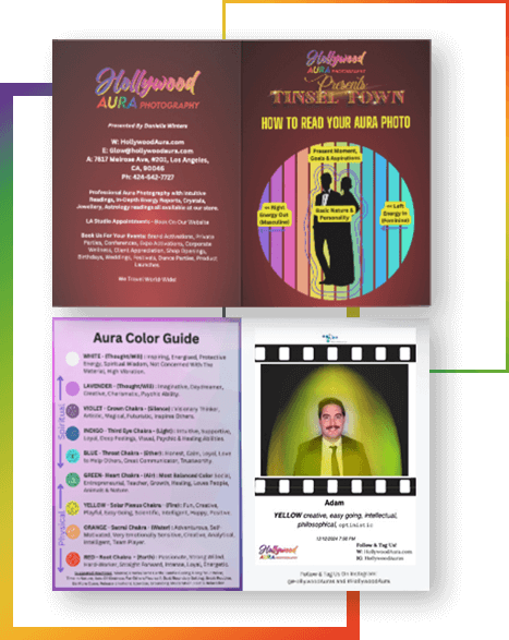 High-quality printed aura photo card with custom brand messaging for a product launch.